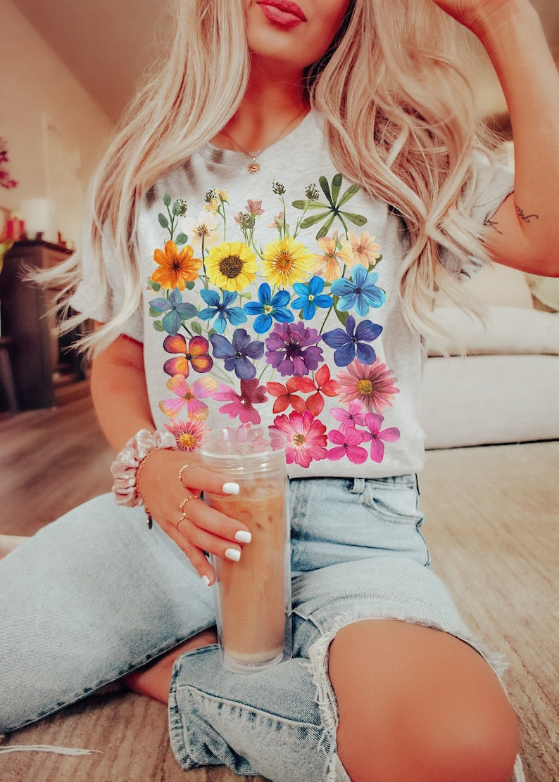 Pressed Flowers Tshirt Boho Wildflowers