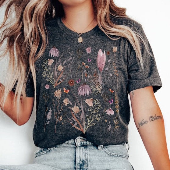 Retro Pressed Flowers Shirt GIft For Her