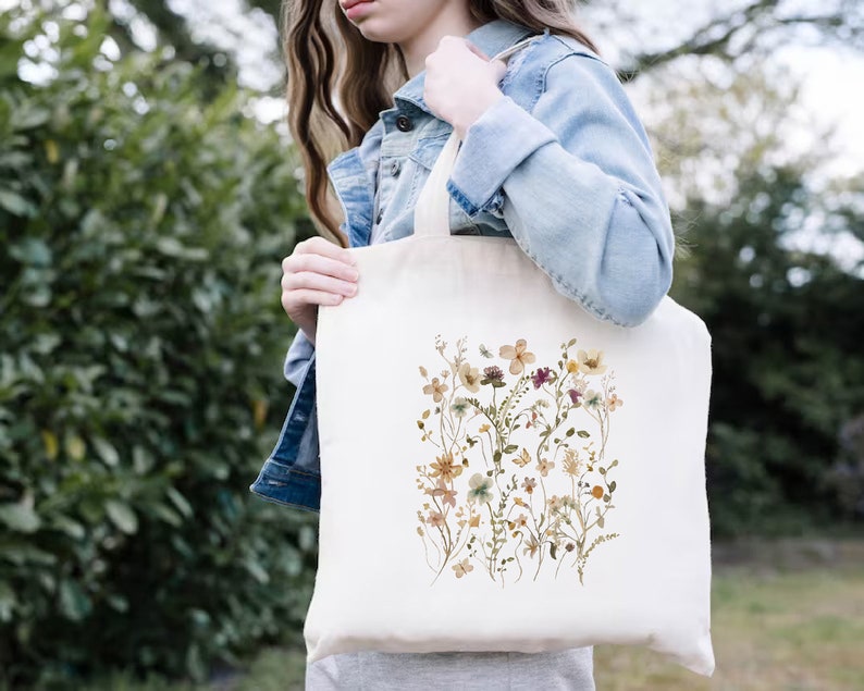 Wildflower Tote Bag Vintage Flower Bag