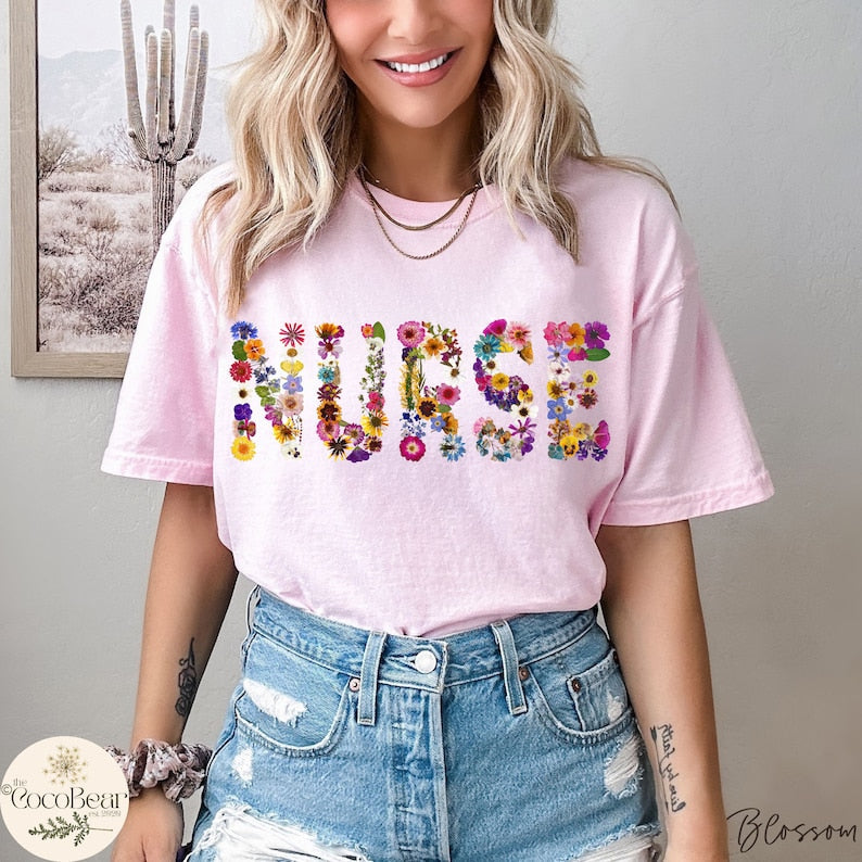 Pressed Flowers Tshirt NURSE Comfort Colors Tee