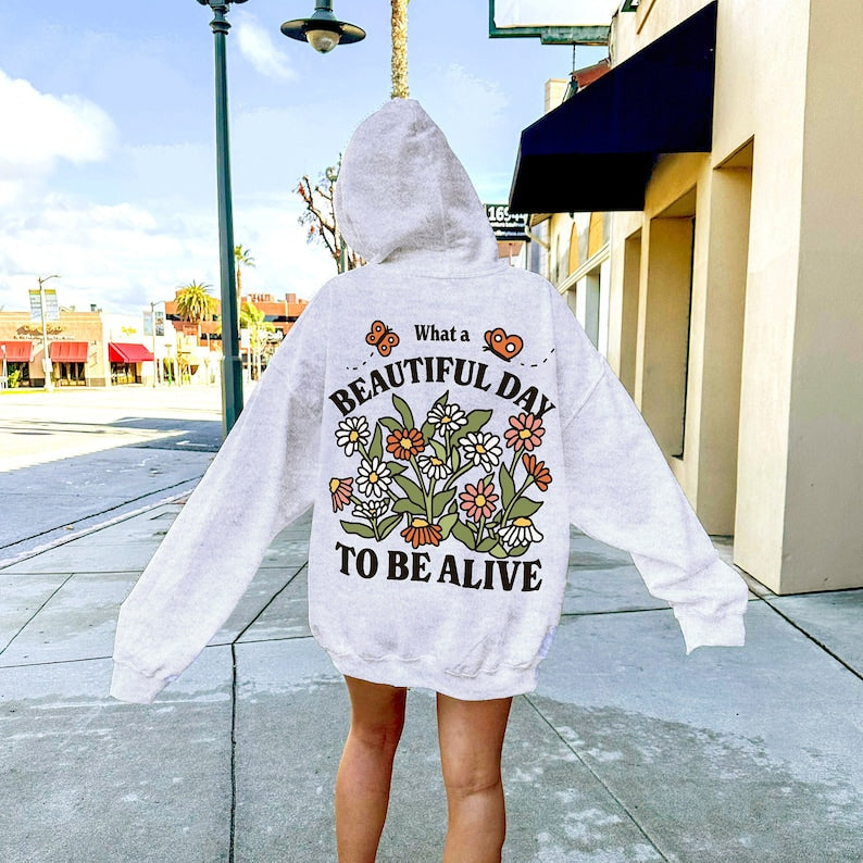 Retro Trendy Colorful  Flowers  Aesthetic Oversized Hoodie