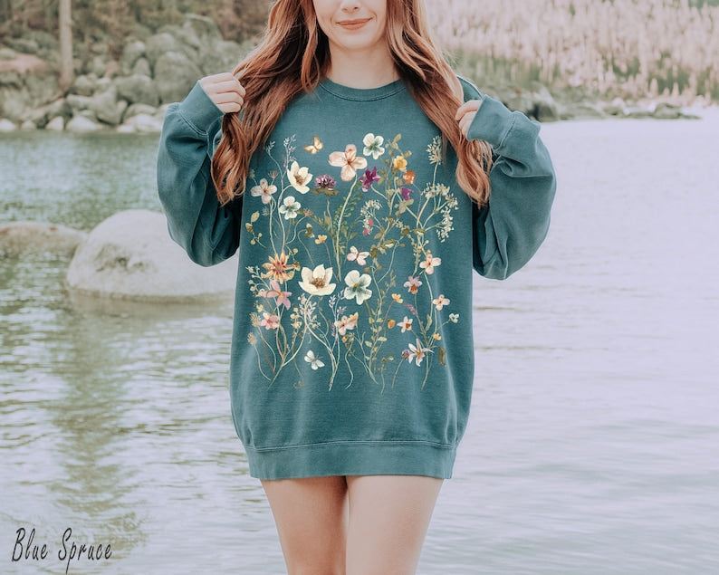 Vintage Pressed Flowers Comfort Colors Sweatshirt