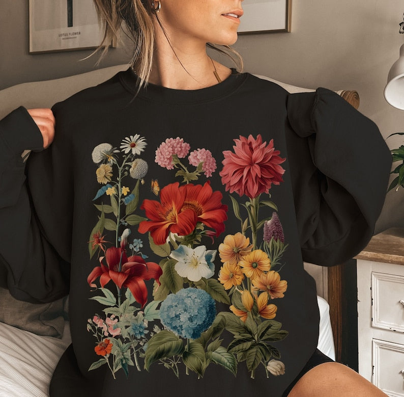 Boho Cottagecore Crewneck Floral Sweatshirt