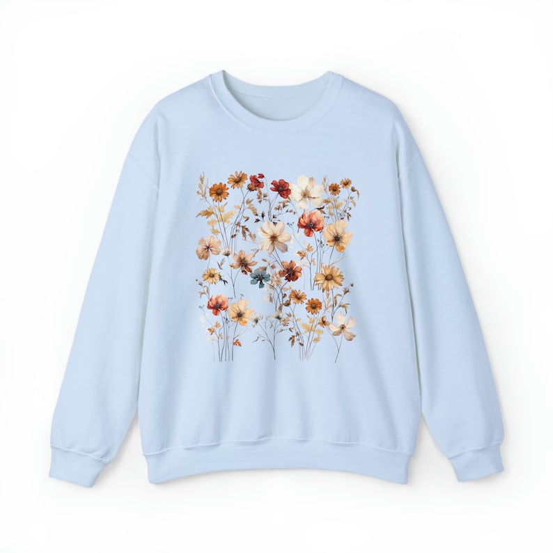 Vintage Pressed Flowers Sweatshirt Oversized Wildflowers Sweatshirt