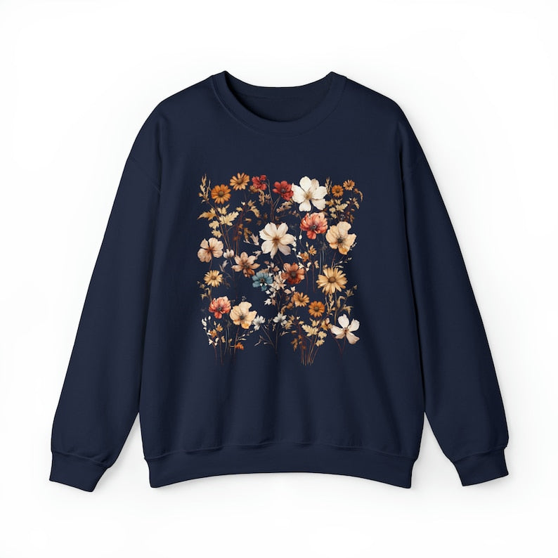 Vintage Pressed Flowers Sweatshirt Oversized Wildflowers Sweatshirt