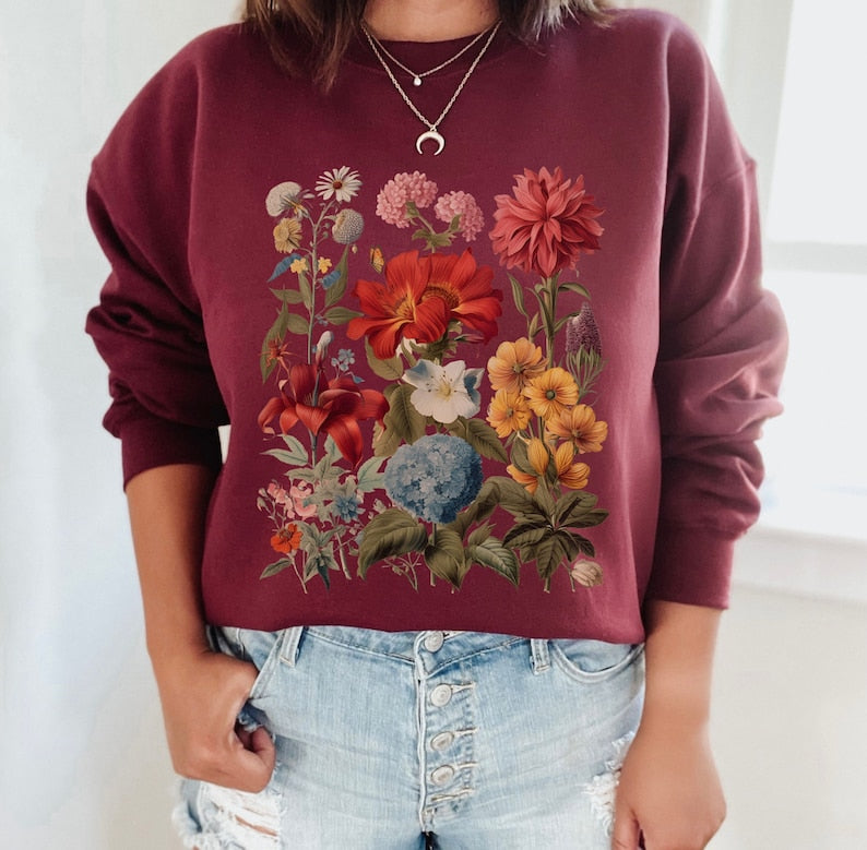 Boho Cottagecore Crewneck Floral Sweatshirt