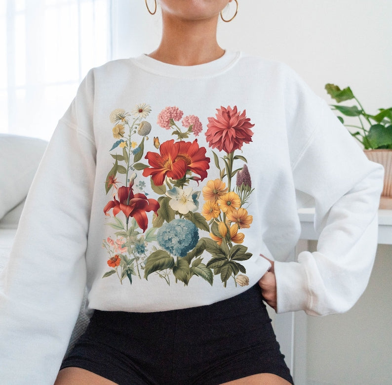 Boho Cottagecore Crewneck Floral Sweatshirt