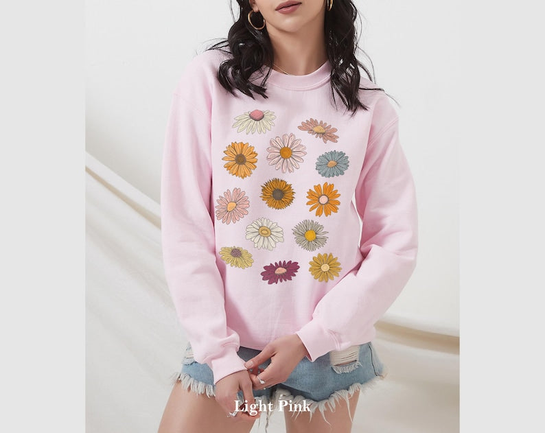 Boho Flower Sweatshirt Unisex Wildflower Sweater