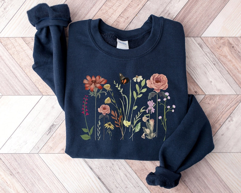 Vintage Wildflower Sweatshirt Botanical Sweater Nature Lover Gift