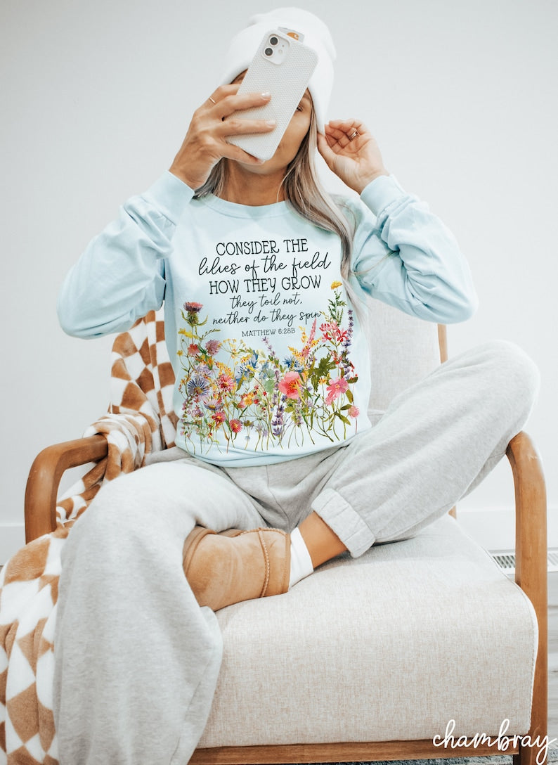 Pressed Flowers Comfort Colors Long Sleeve Sweatshirt