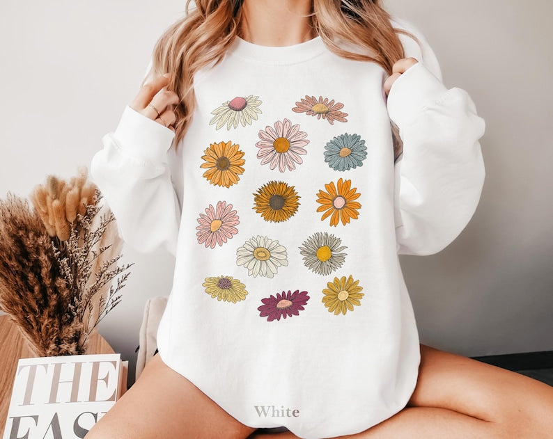 Boho Flower Sweatshirt Unisex Wildflower Sweater