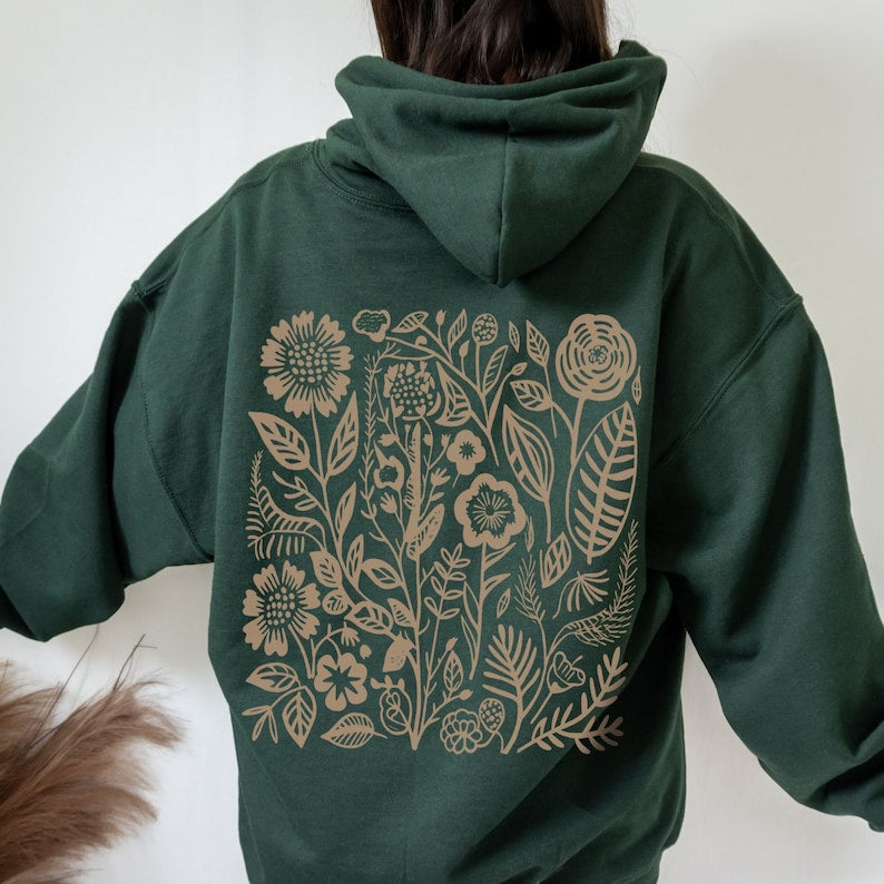 Wildflowers Hoodie Pressed Flowers Cottage Core Hoodie