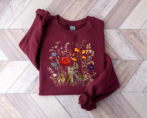 Wild Flowers Sweatshirt Botanical Pattern Sweatshirt