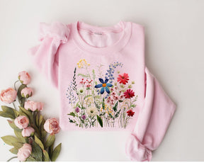 Wild Flowers Sweatshirt Botanical Pattern Sweatshirt