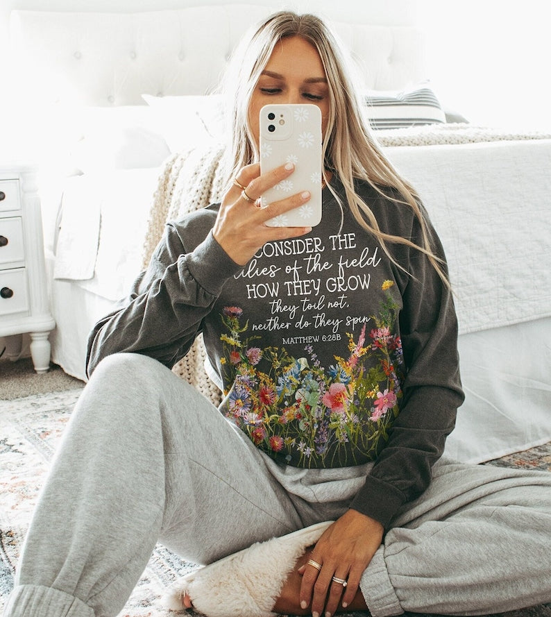 Pressed Flowers Comfort Colors Long Sleeve Sweatshirt