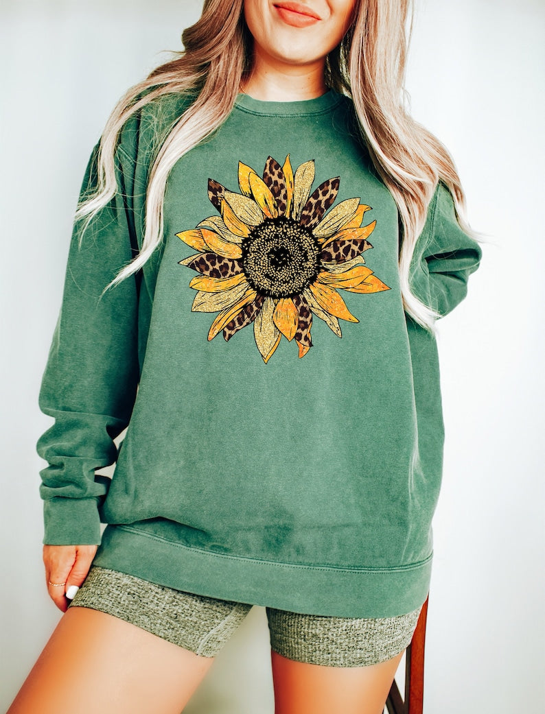 Leopard Sunflower Floral Sweatshirt