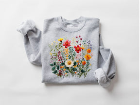 Wild Flowers Sweatshirt Botanical Pattern Sweatshirt