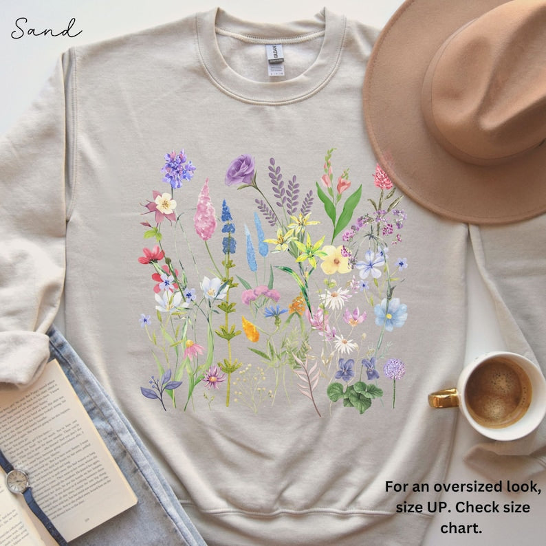 Pressed Flowers Sweatshirt Gift Boho Forestcore Sweater