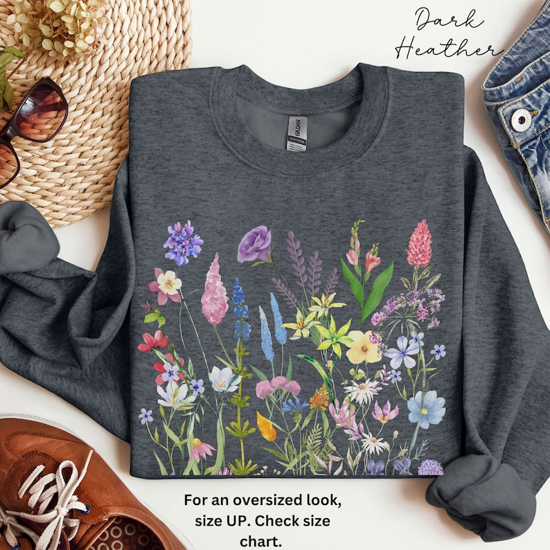 Pressed Flowers Sweatshirt Gift Boho Forestcore Sweater