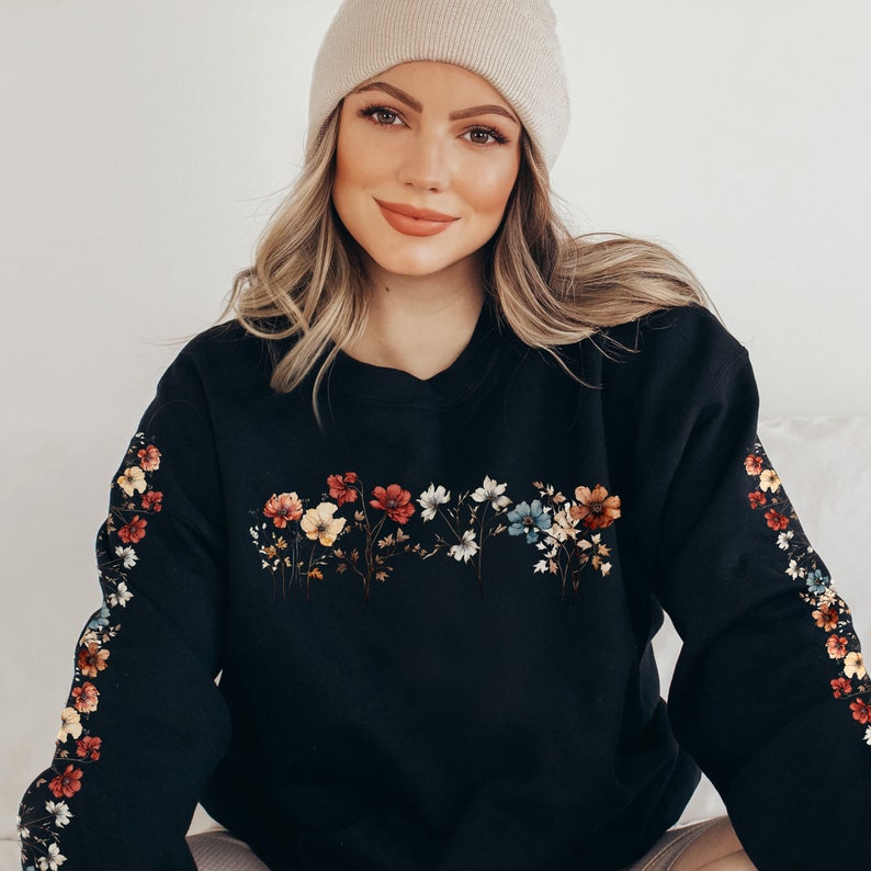 Vintage Pressed Flowers Sweatshirt Floral Sweater