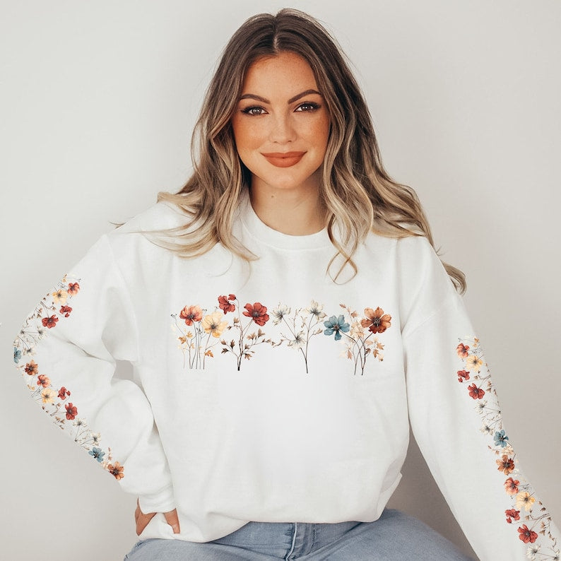 Vintage Pressed Flowers Sweatshirt Floral Sweater