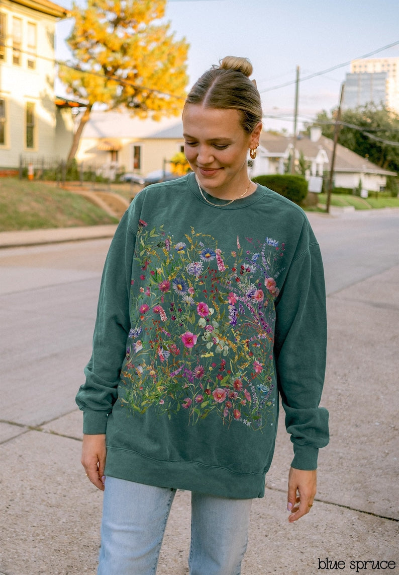 Vintage Pressed Flowers Sweatshirt Wildflowers Sweatshirt