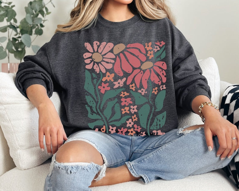 Boho Daisy Flower Sweater Wildflower Sweatshirt