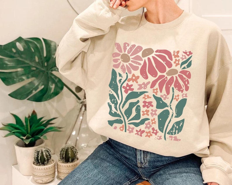 Boho Daisy Flower Sweater Wildflower Sweatshirt