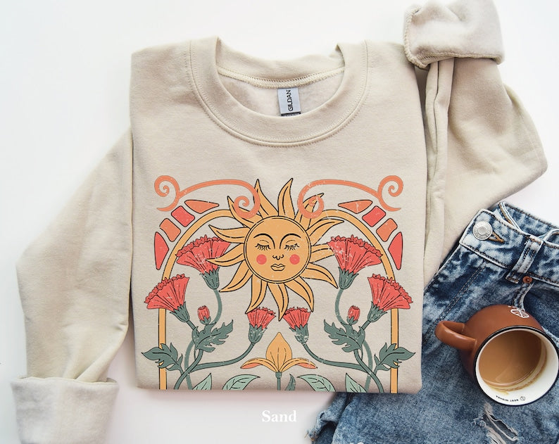 Boho Floral Sweatshirt Art Unisex Sweater