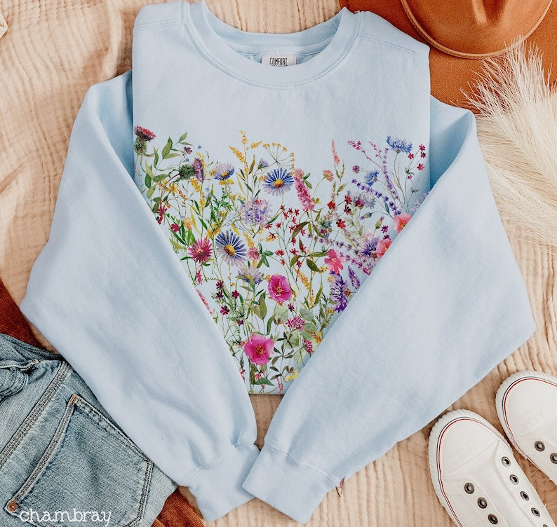 Vintage Pressed Flowers Sweatshirt Wildflowers Sweatshirt