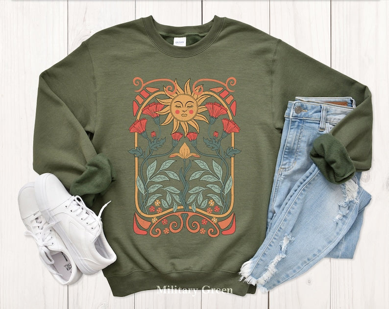 Boho Floral Sweatshirt Art Unisex Sweater