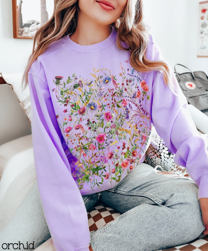 Vintage Pressed Flowers Sweatshirt Wildflowers Sweatshirt