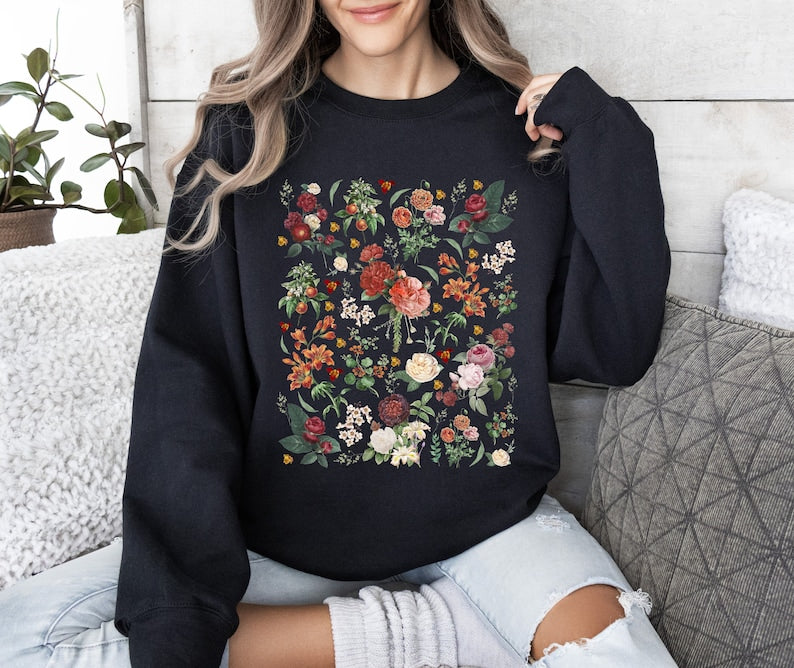 Cottagecore Sweater Boho Wildflowers Nature Sweatshirt