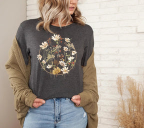 Floral Shirt Aesthetics Gift for Her Round Neck Comfortable T-Shirt