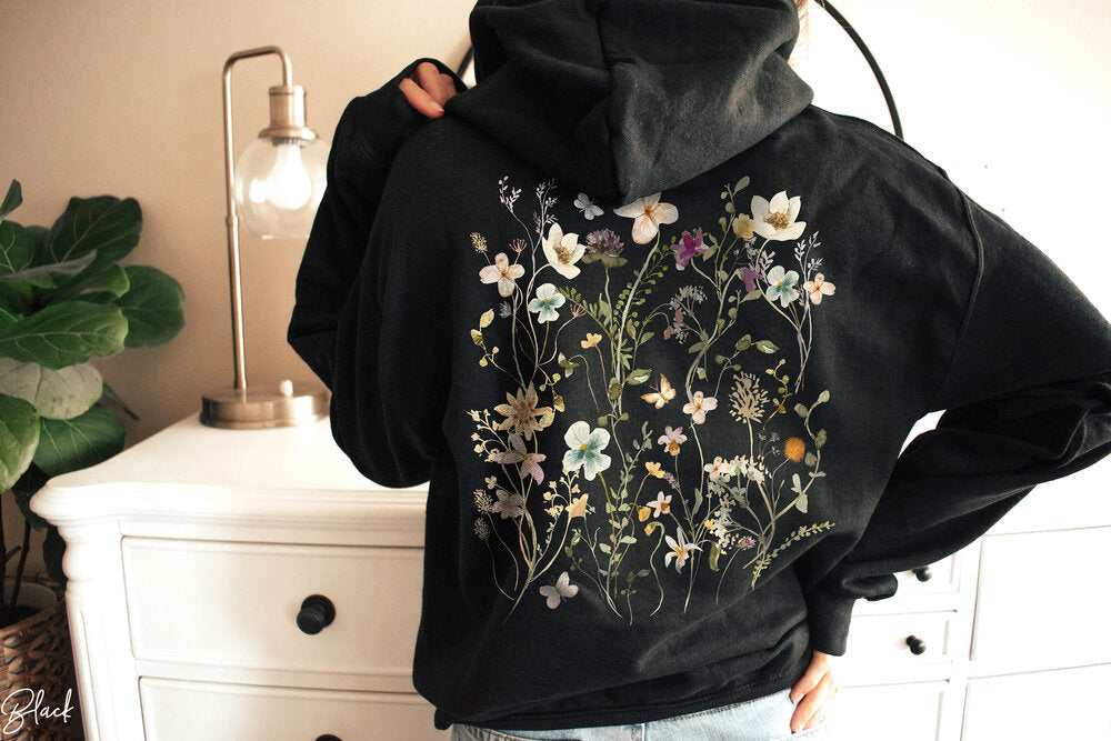 Bohemian style retro wildflower round neck Hoodie