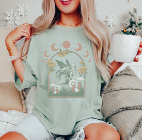 Mystical Moon Green Witch Boho T-Shirt