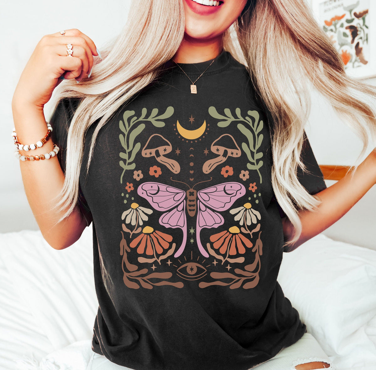 Mystical Moon Green Witch Boho T-Shirt