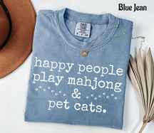 Cute Happy People Play Mahjong & Pet Cats T-Shirt
