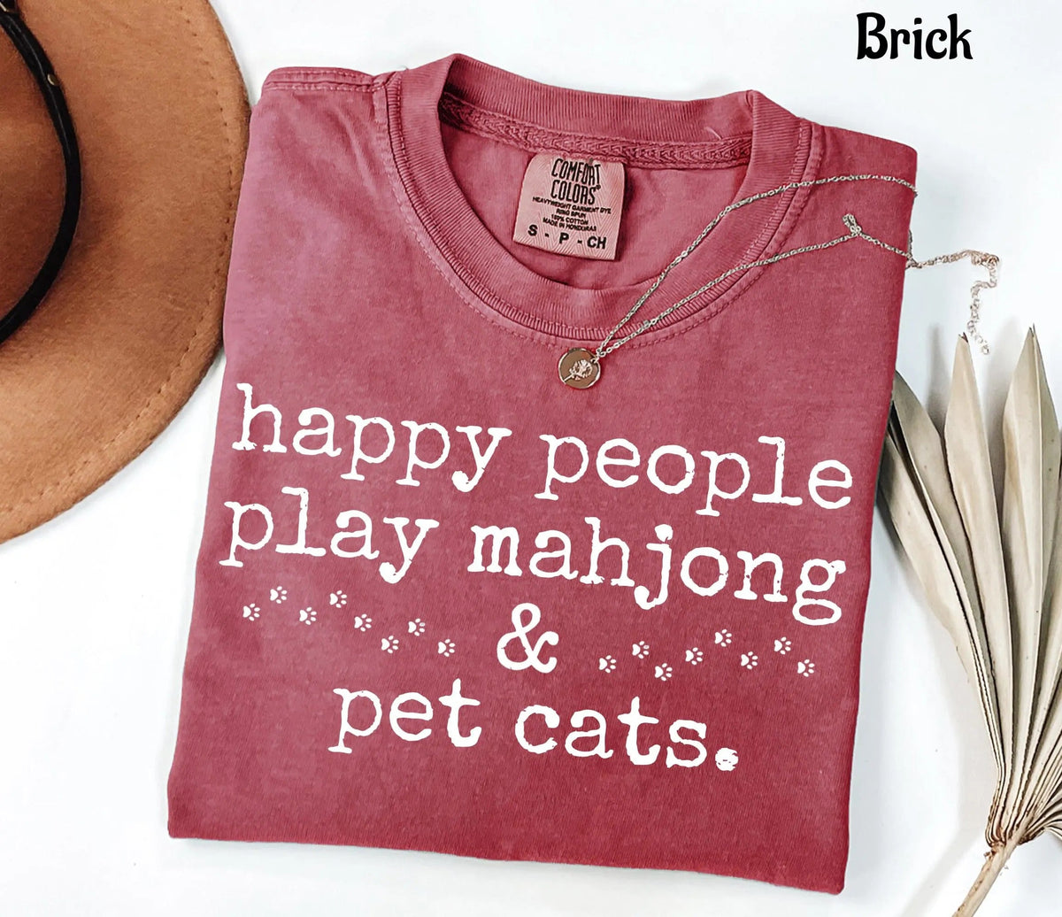 Cute Happy People Play Mahjong & Pet Cats T-Shirt