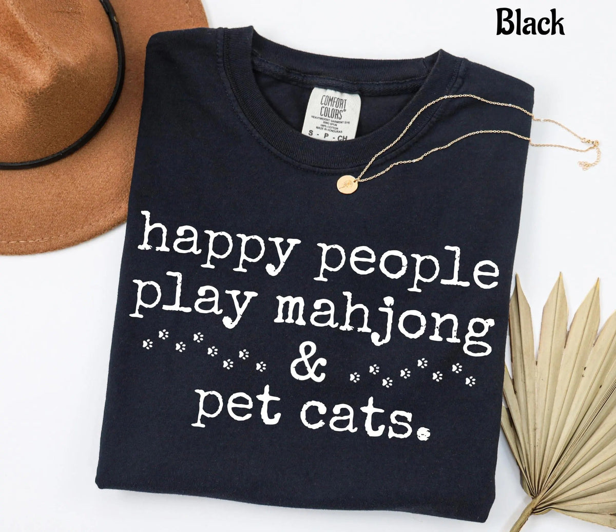 Cute Happy People Play Mahjong & Pet Cats T-Shirt