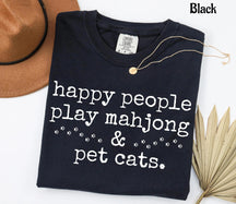 Cute Happy People Play Mahjong & Pet Cats T-Shirt