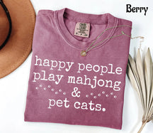 Cute Happy People Play Mahjong & Pet Cats T-Shirt