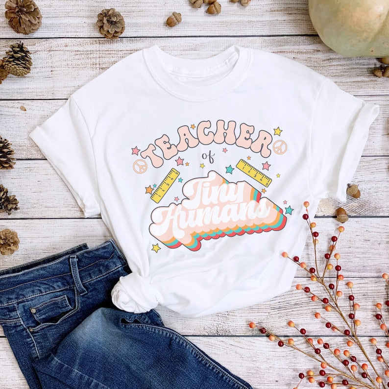 Teacher Off Duty Casual Print T-shirt