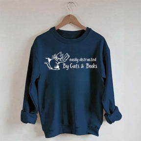 Cute Easily Distracted By Cats and Books Sweatshirt