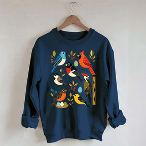 Retro Backyard Birds Cardinal Bluebird Robin Woodpecker Sweatshirt