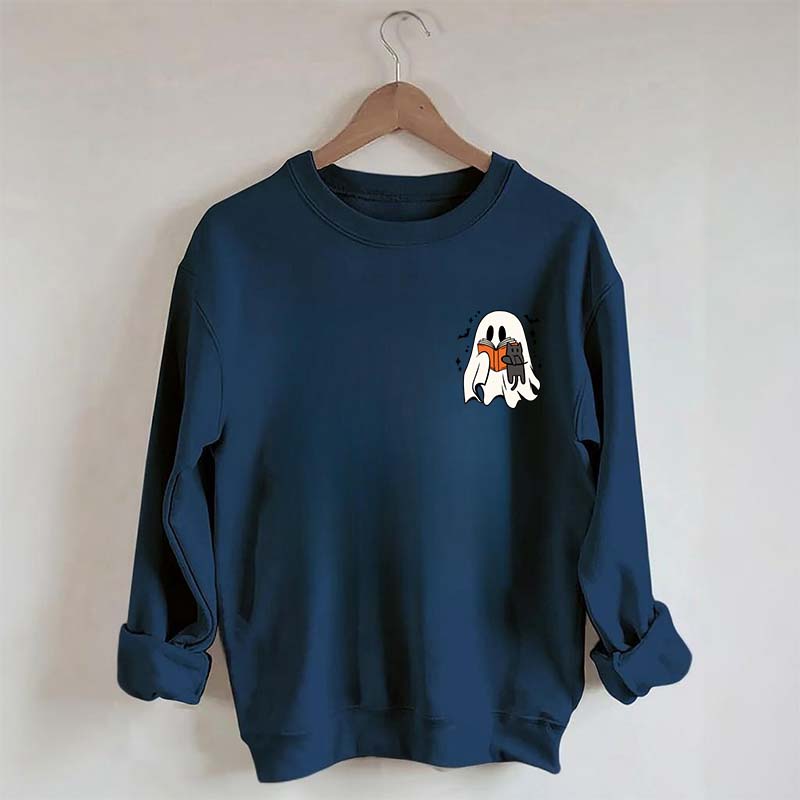 Cute Ghost Reading Book Cat Sweatshirt