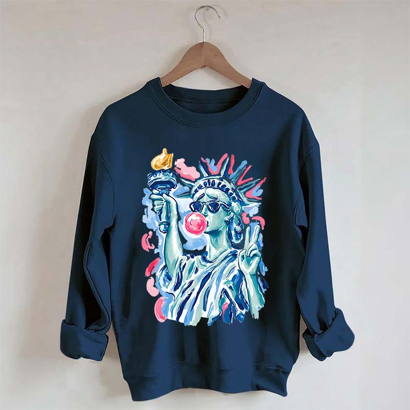 Preppy Statue of Liberty Blowing Bubble Gum Sweatshirt
