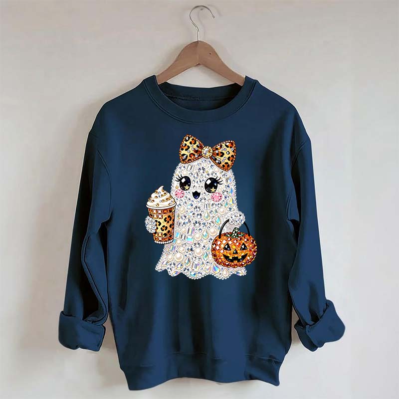 Rhinestone Glam Ghost Halloween Printed Sweatshirt