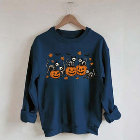 Retro Skeleton Fall Black Cat Pumpkin Sweatshirt