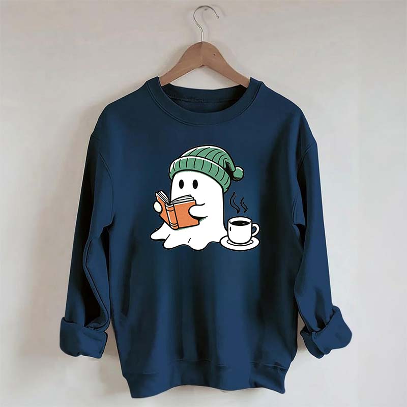 Winter Ghost Reading Book Coffee Sweatshirt